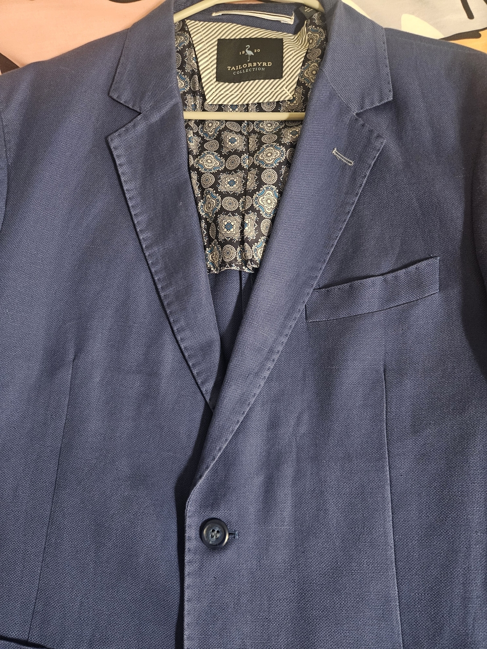 Tailorbyrd Men's Blue Single-Breasted Sport Coat with Patterned Lining